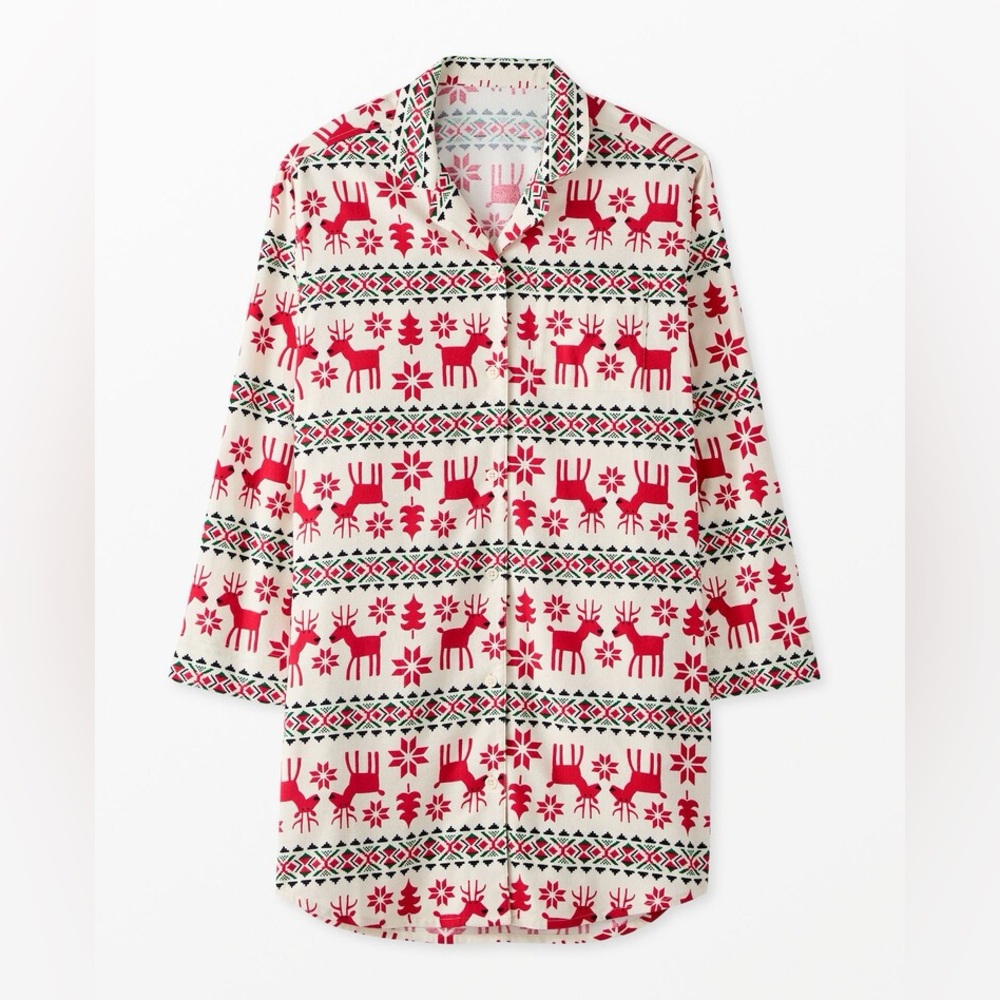 Hanna Andersson Women's Holiday Flannel Nightshirt / Dear Deer / Size M